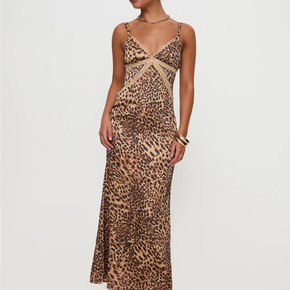 Leopard Print Satin Slip Dress - Picture 5 of 7